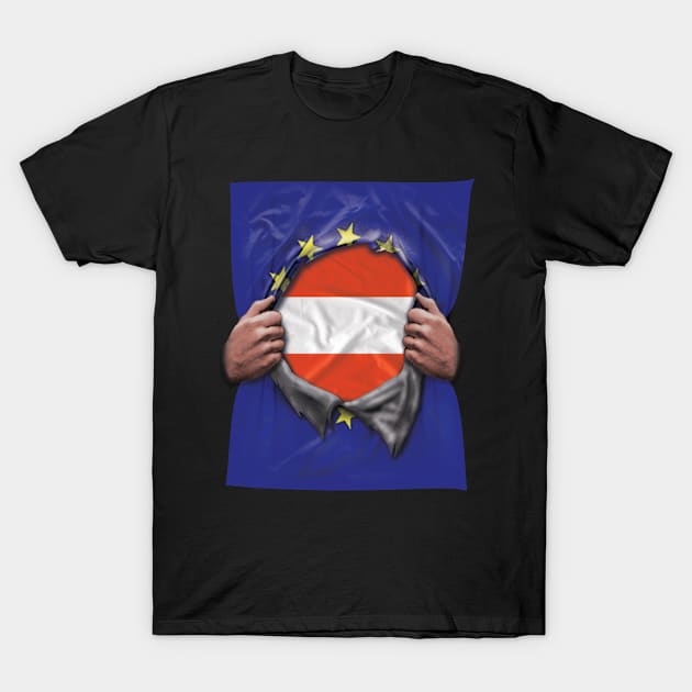 Austria Flag European Union Flag Ripped Open - Gift for Austrian From Austria T-Shirt by Country Flags